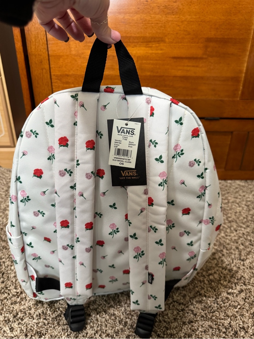 Vans White Floral Backpack with Red & Pink Roses - Picture 2 of 4